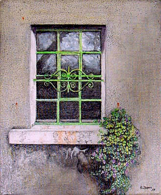 Fenster - Aquarell auf Leinwand