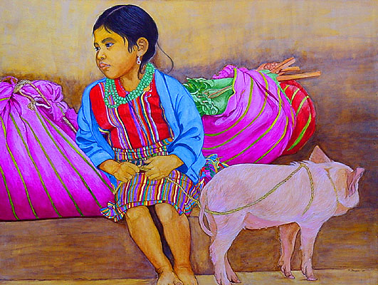 Kind mit Schwein - Acryl auf Leinwand